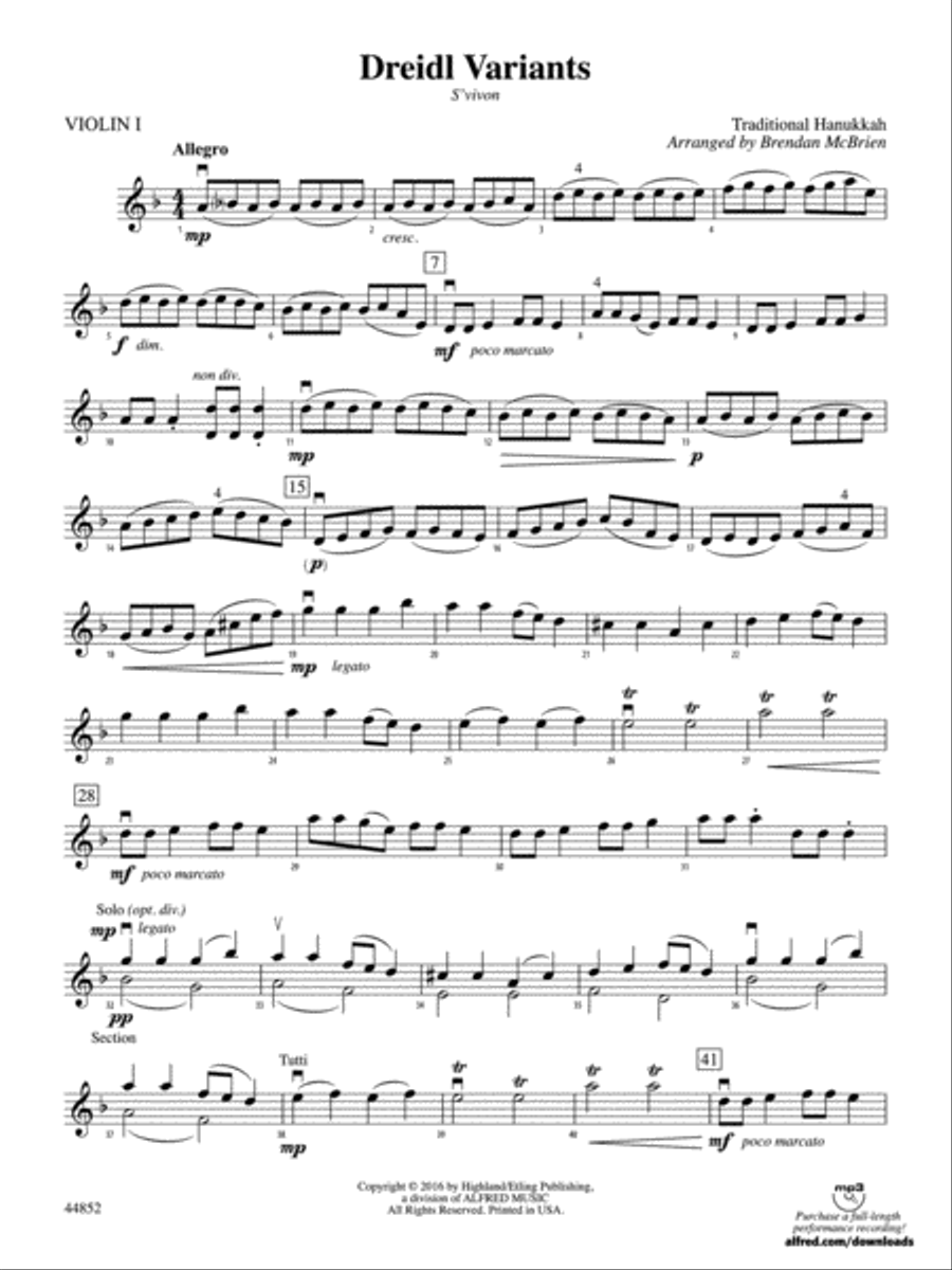 Dreidl Variants: 1st Violin String Orchestra scores gallery preview page 1