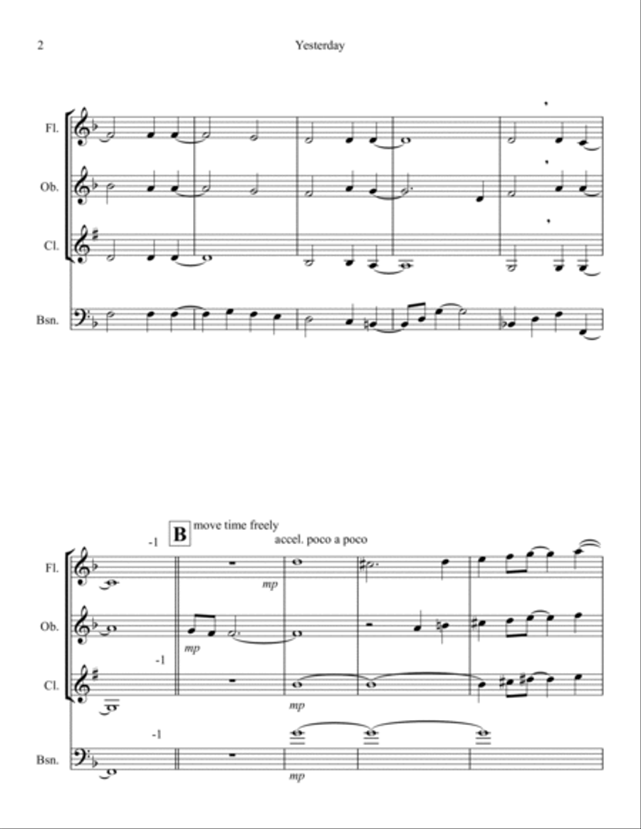 Yesterday Woodwind Quartet scores gallery preview page 2