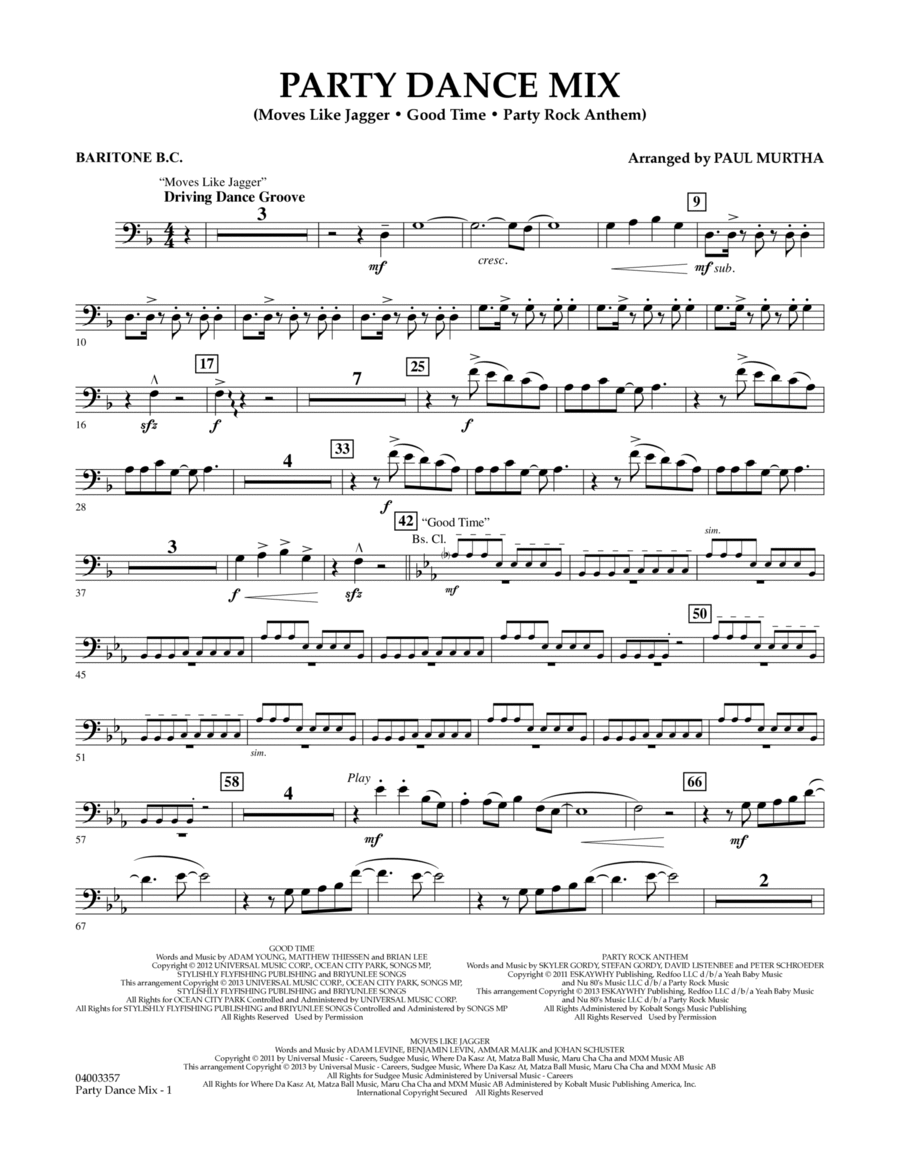 Party Dance Mix - Baritone B.C. Concert Band scores gallery preview page 1