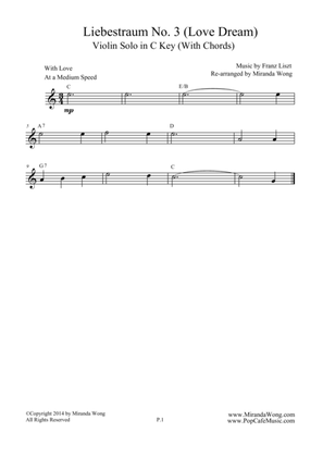 Book cover for Liebestraum No.3 (Love Dream) - Romantic Easy Violin Music in C Key