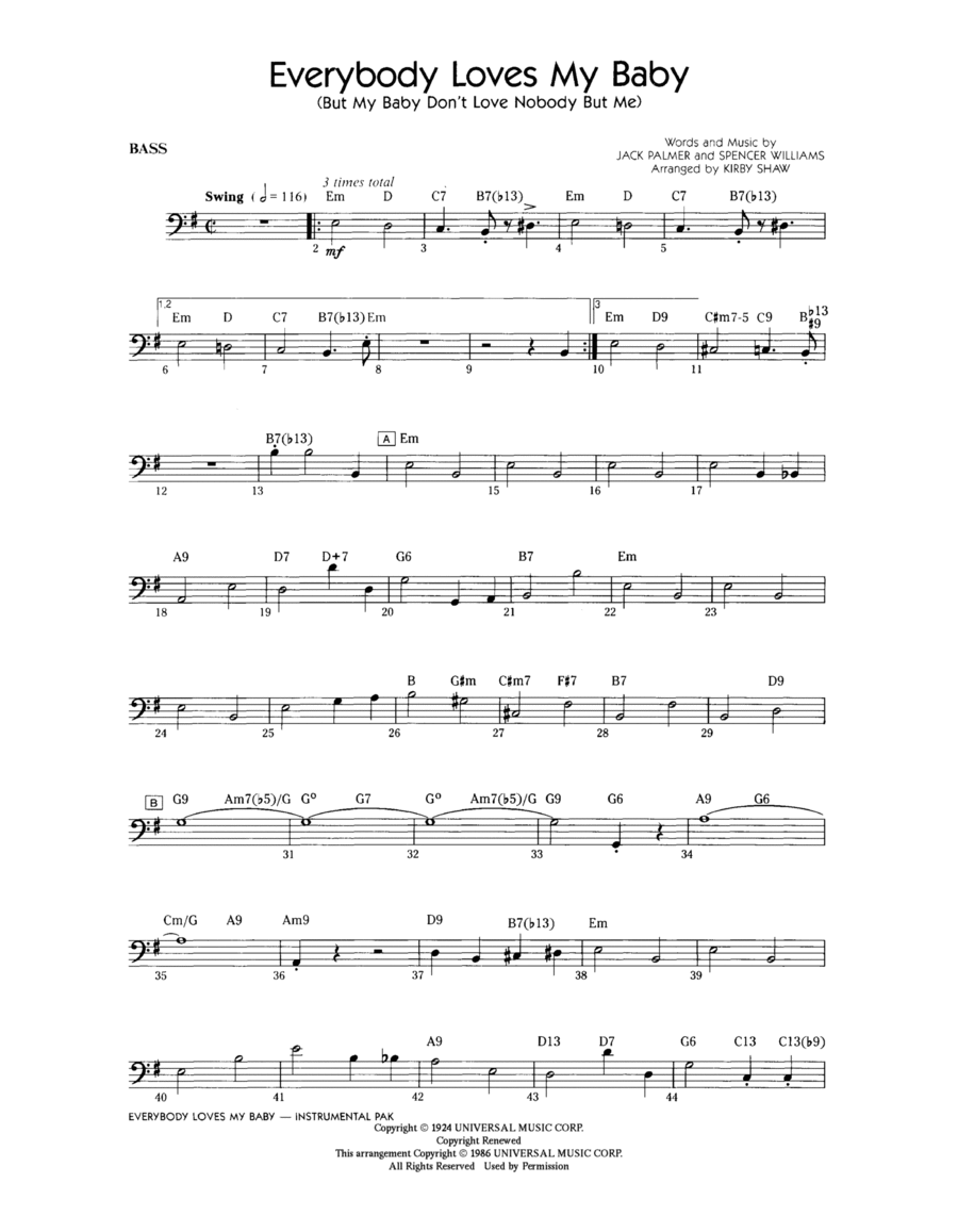 Everybody Loves My Baby (But My Baby Don't Love Nobody But Me) - Bass Choir scores gallery preview page 1