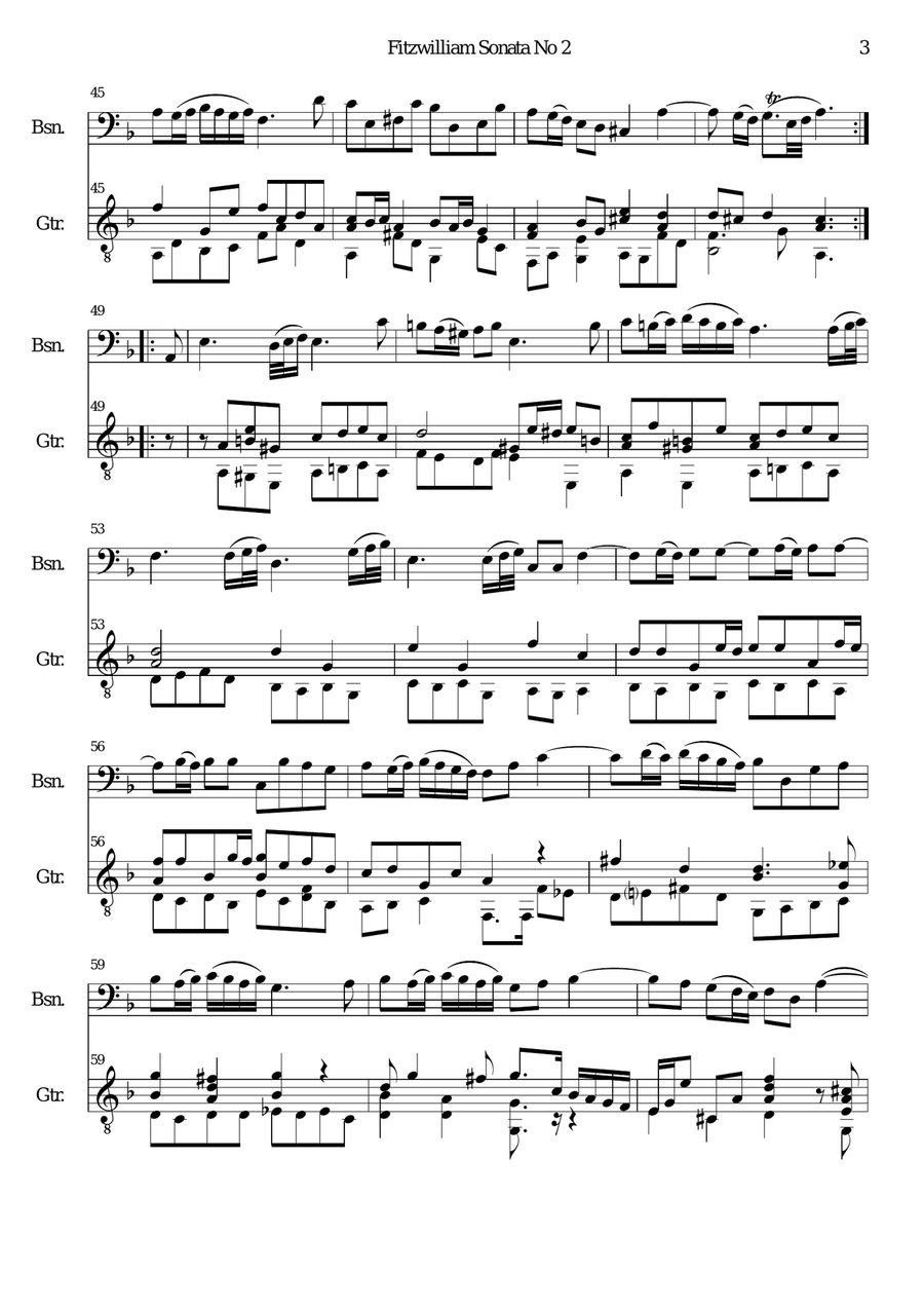 Fitzwilliam Sonata No 2 for bassoon and guitar Bassoon scores gallery preview page 3