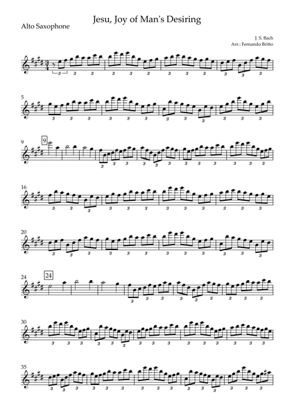 Jesu, Joy of Man's Desiring (J. S. Bach) for Alto Saxophone Solo