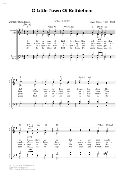 O Little Town Of Bethlehem - SATB Choir - W/Chords image number null