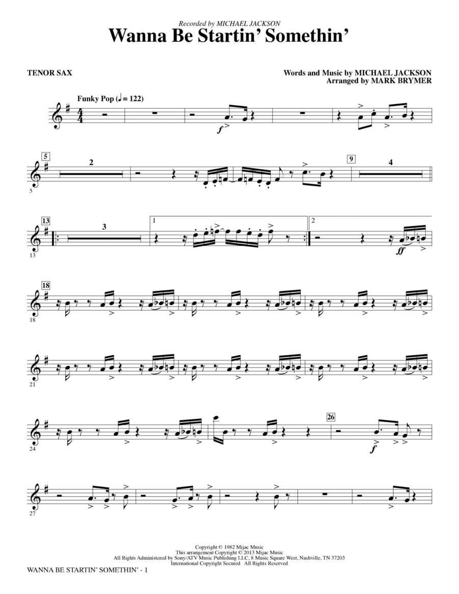 Wanna Be Startin' Something - Bb Tenor Saxophone Choir scores gallery preview page 1