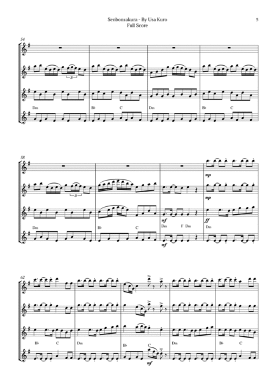 Senbonzakura Saxophone Quartet scores gallery preview page 5