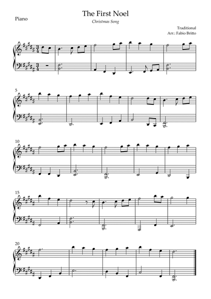 The First Noel (Christmas Song) for Easy Piano Solo in B Major image number null