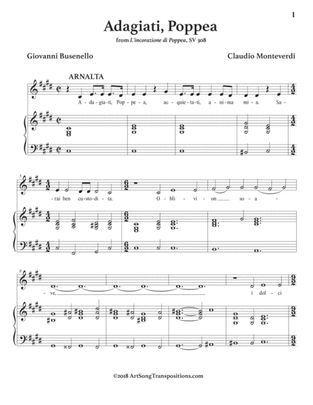 MONTEVERDI: Adagiati, Poppea (transposed to C-sharp minor)