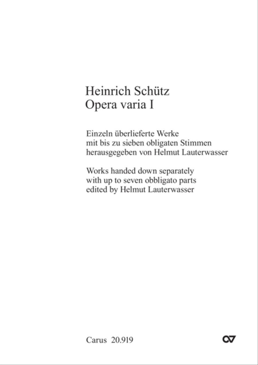 Opera varia I. Works with 1-7 parts (Complete edition, vol. 19) [Werke mit 1-7 obligaten Stimmen]