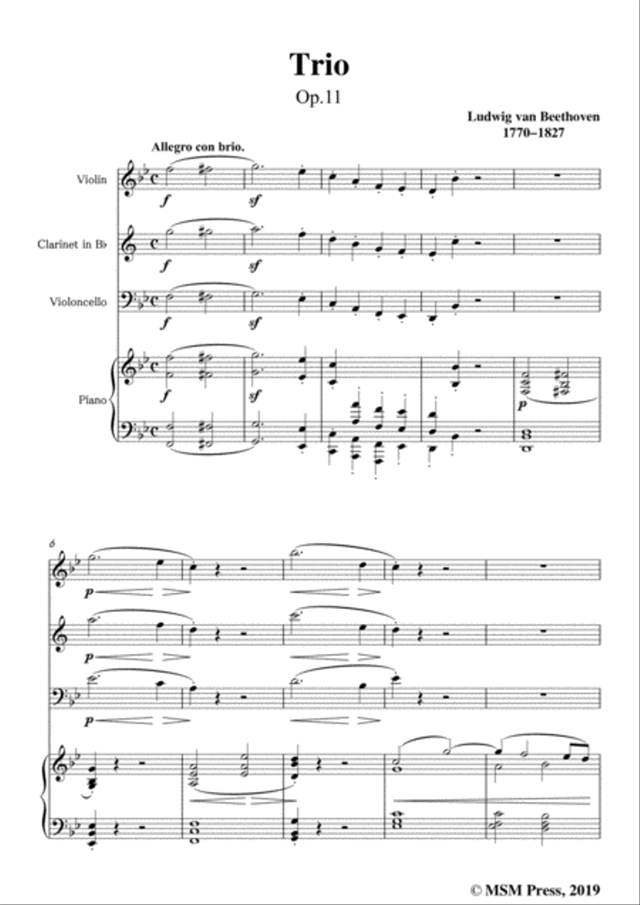 Beethoven-Trio Op.11,in B flat Major,for Violin,Clarinet,Violoncello and Pno Clarinet scores gallery preview page 3