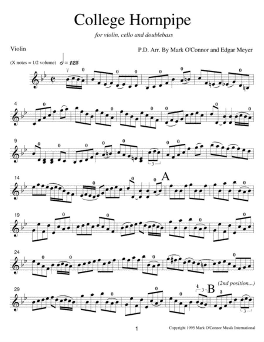 College Hornpipe (violin part - vln, cel, bs) String Trio scores gallery preview page 4