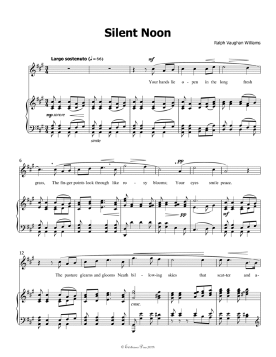 Silent Noon, by Vaughan Williams, in A Major Voice scores gallery preview page 3