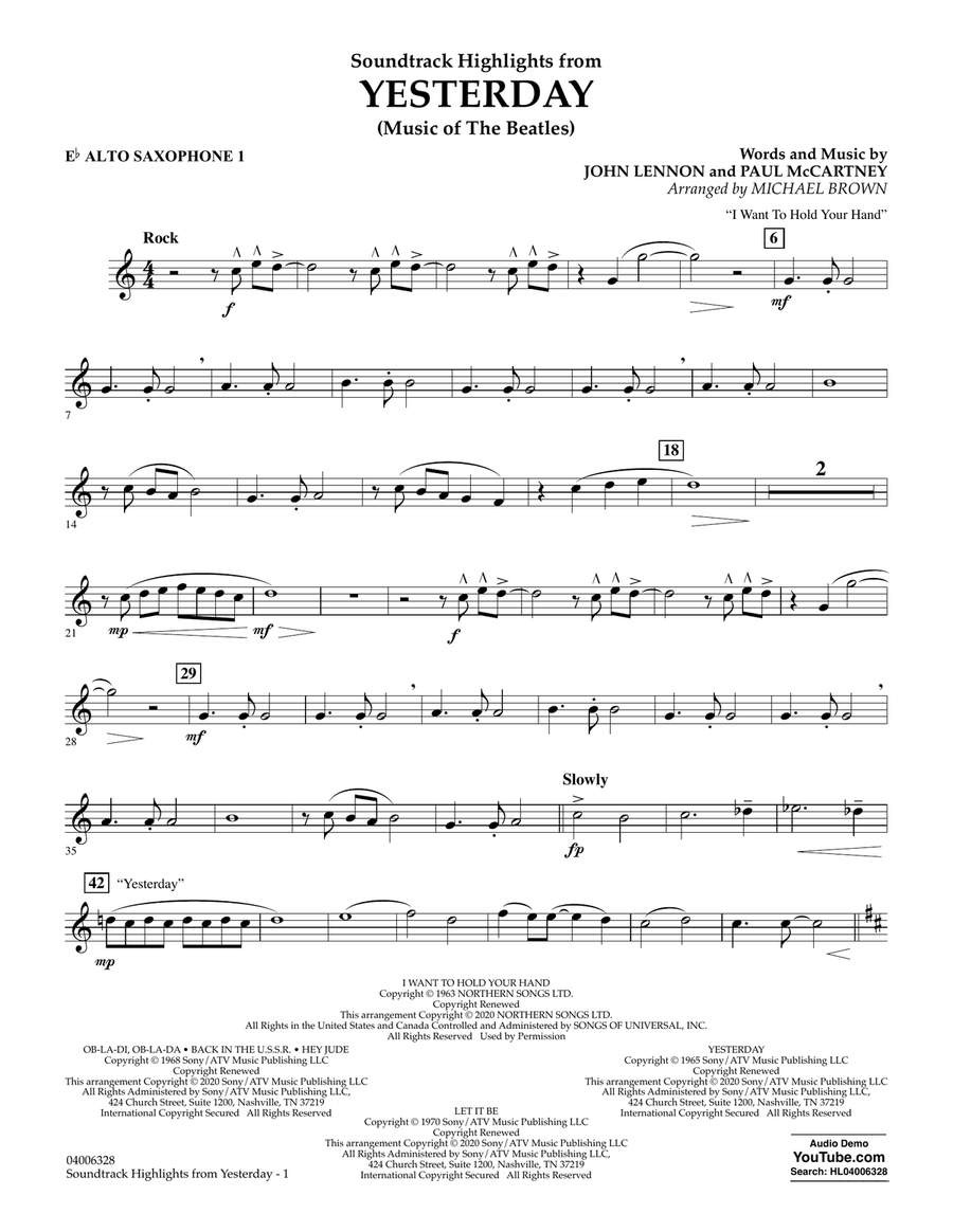 Highlights from Yesterday (Music Of The Beatles) (arr. Michael Brown) - Eb Alto Saxophone 1 Concert Band scores gallery preview page 1