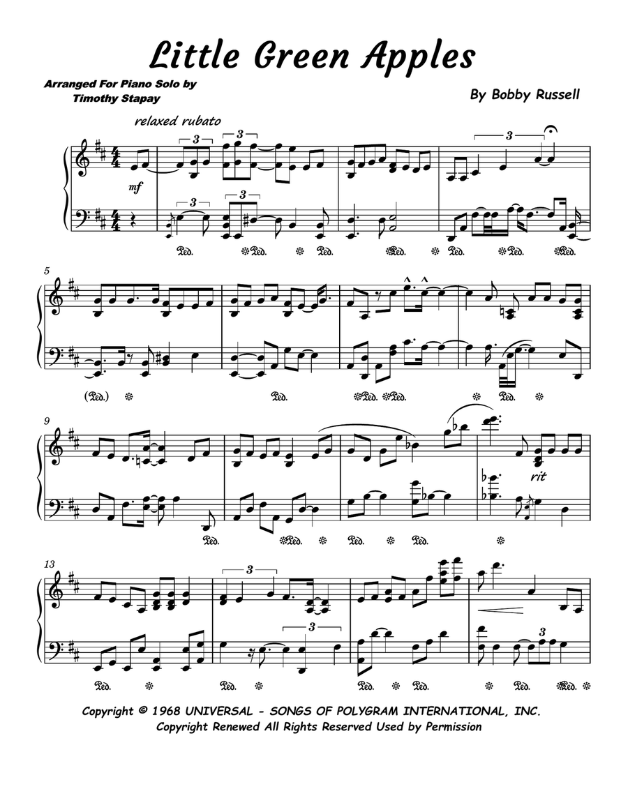 Little Green Apples Piano Solo scores gallery preview page 1