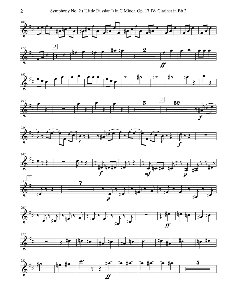 Tchaikovsky Symphony No. 2, Movement IV - Clarinet in Bb 2 (Transposed Part), Op. 17