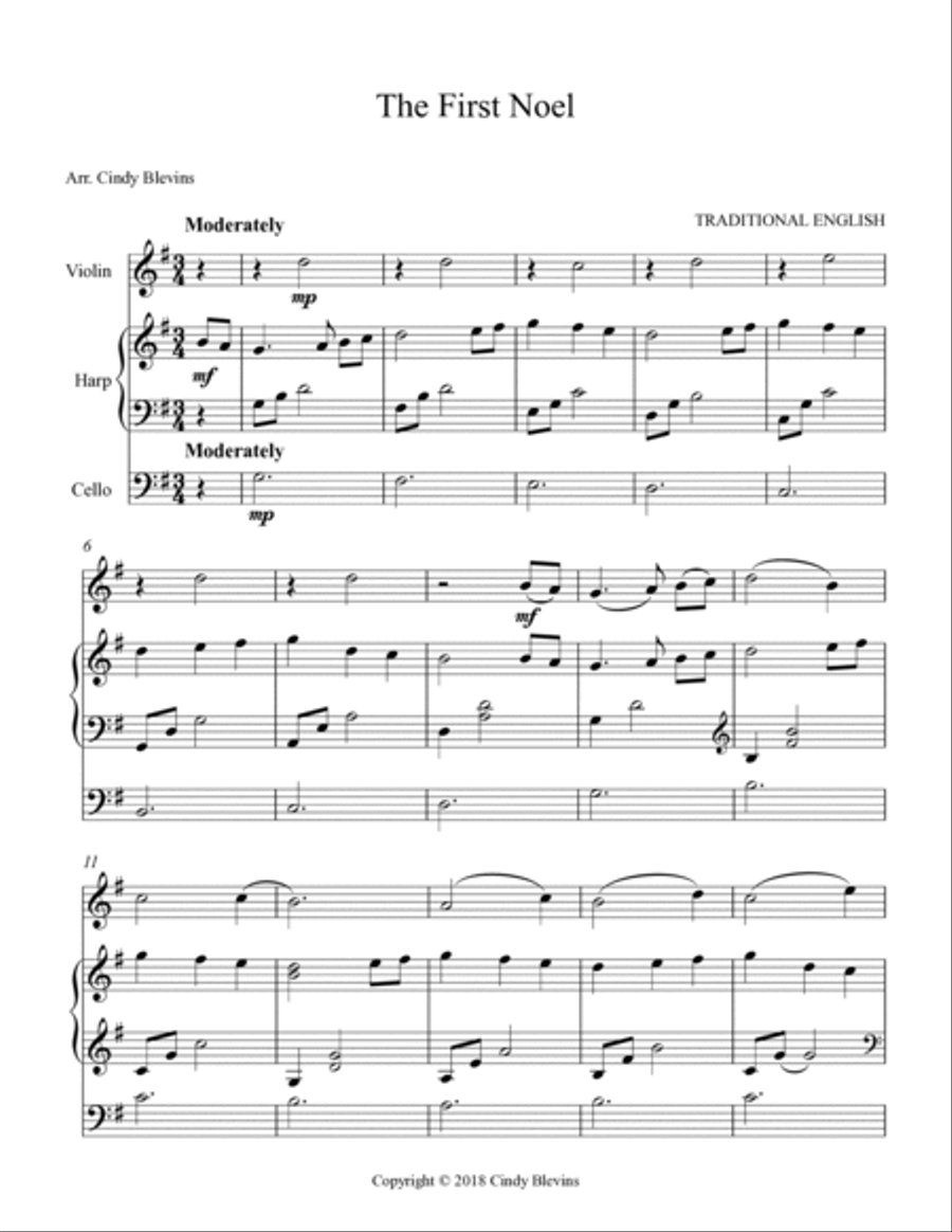 The First Noel, for Harp, Violin and Cello Cello scores gallery preview page 2