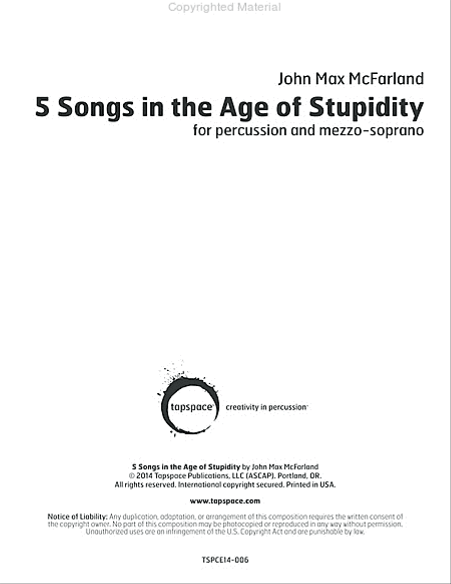 5 Songs in the Age of Stupidity Percussion Ensemble scores gallery preview page 2