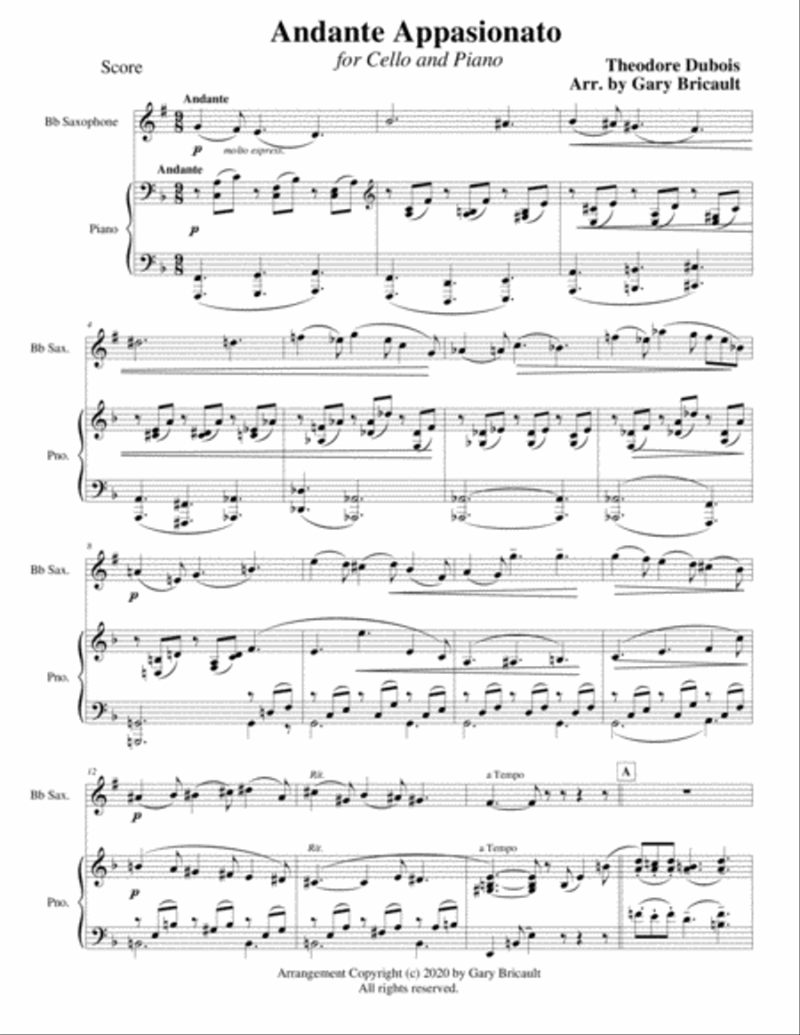 Andante Appasionato Soprano Saxophone scores gallery preview page 1