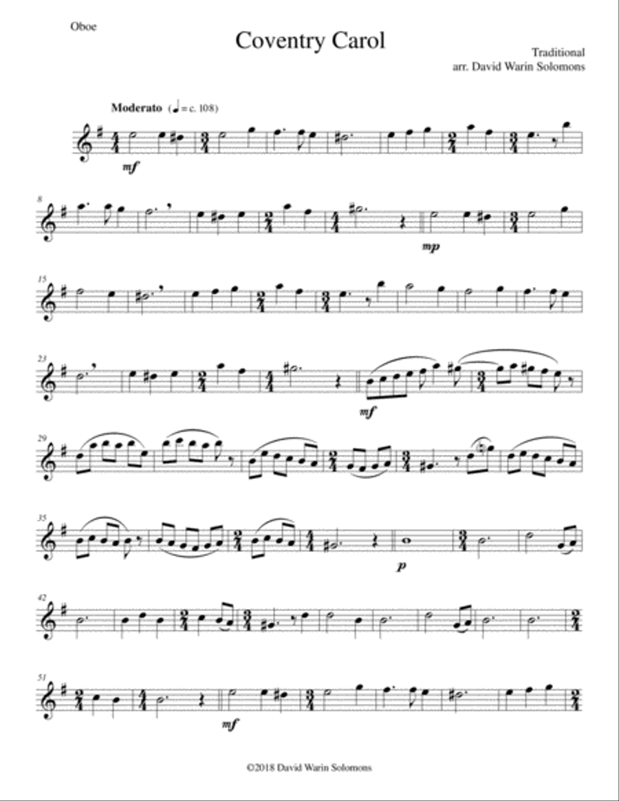 Coventry Carol for double-reed trio (oboe, cor anglais, bassoon) Woodwind Trio scores gallery preview page 4