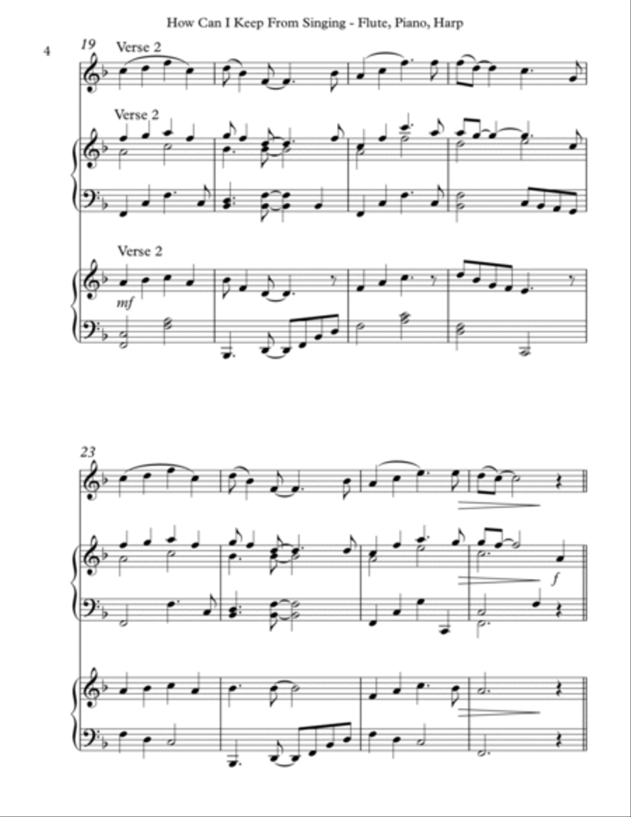 How Can I Keep From Singing, Trio for Flute, Piano & Harp Flute Solo scores gallery preview page 4