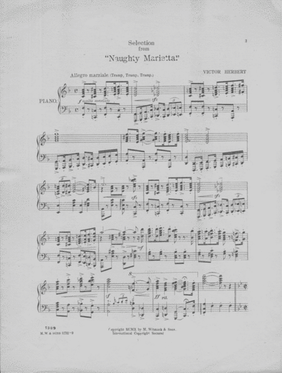 Piano Selections From Comic Opera and Musical Comedy Productions. Selections from "Naughty Marietta"
