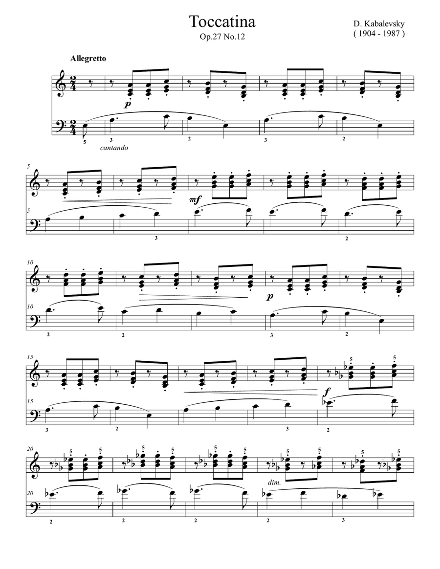 Kabalevsky Toccatina Op.27 No.12 Easy Piano scores gallery preview page 1