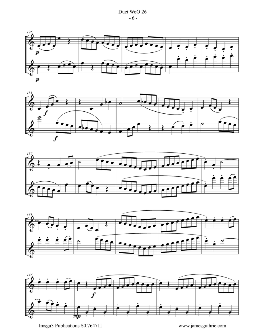 Beethoven: Duet WoO 26 for Tenor Sax Duo Woodwind Duet scores gallery preview page 6
