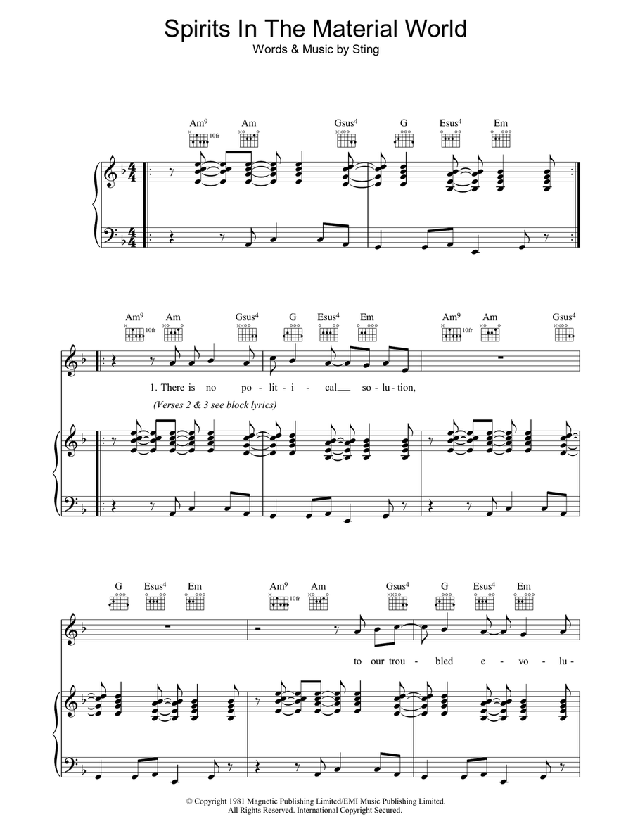 Spirits In The Material World Piano, Vocal, Guitar scores gallery preview page 1