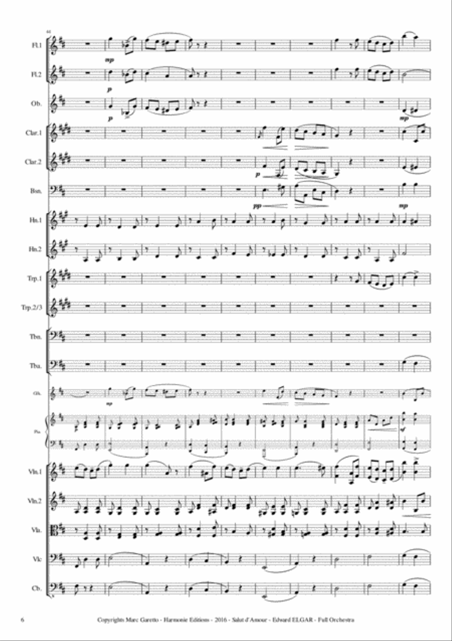 Salut d'Amour -LiebesGruss - EDWARD ELGAR - Full Orchestra Arrangement by Marc GARETTO Full Orchestra scores gallery preview page 6