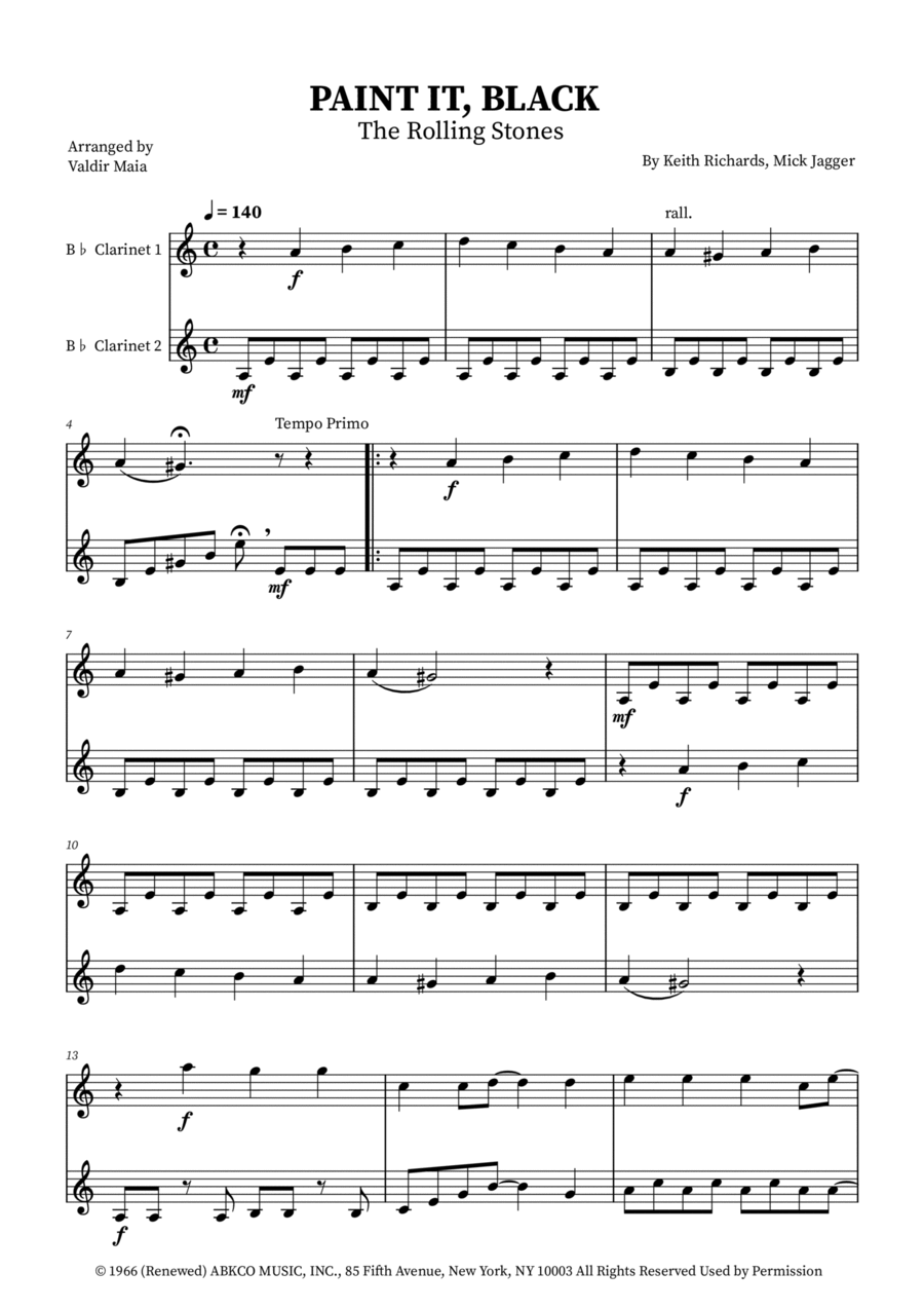 Paint It, Black Clarinet Duet scores gallery preview page 1
