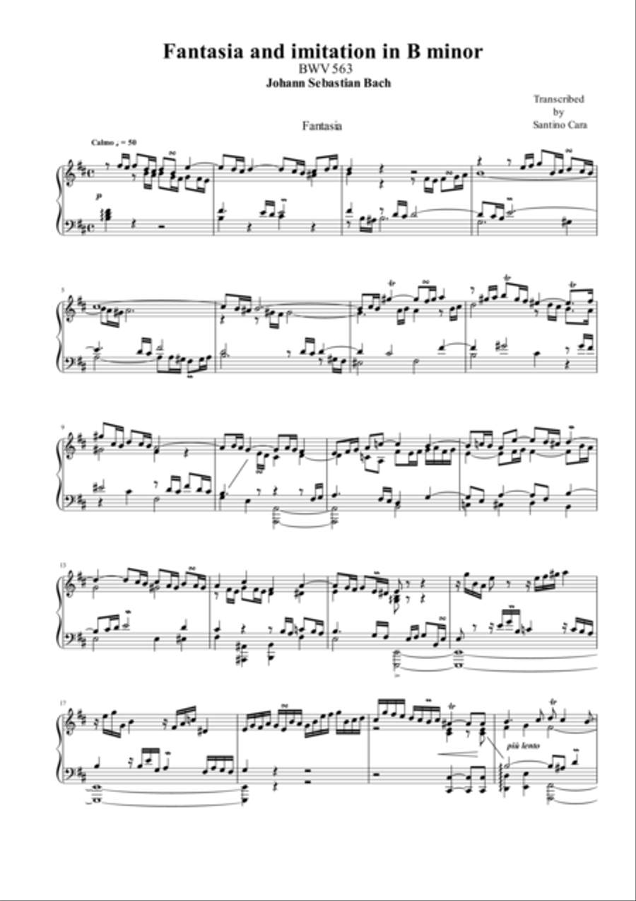 Fantasia and imitation in B minor BWV 563 Piano Solo scores gallery preview page 1