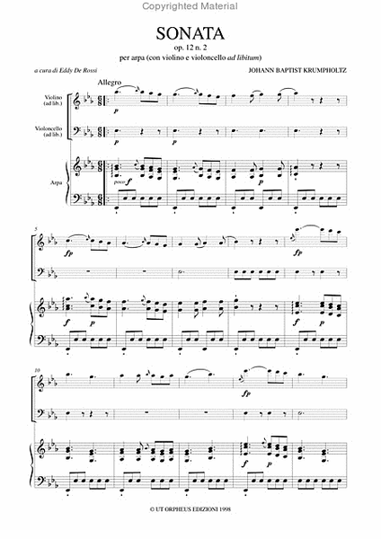 Sonata Op. 12 No. 2 for Harp (with Violin and Violoncello ad libitum)