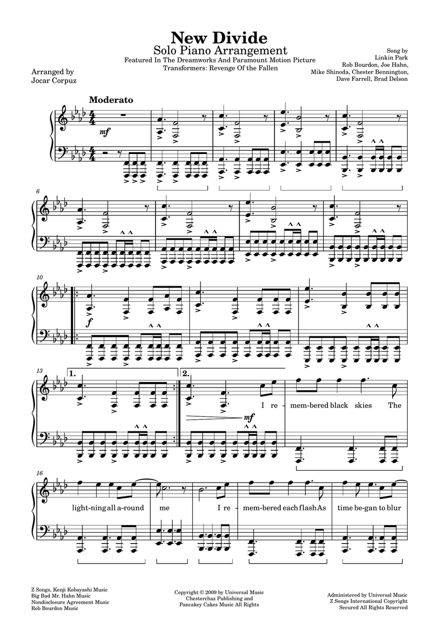 New Divide Piano Solo scores gallery preview page 1