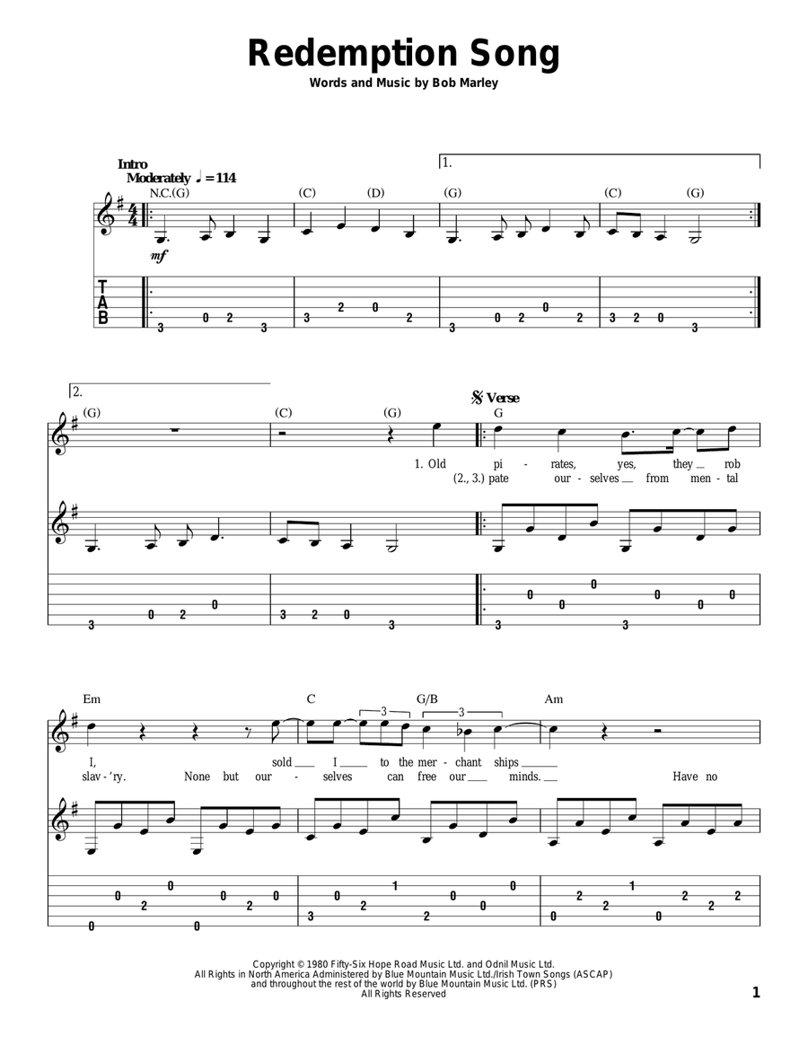 Redemption Song Acoustic Guitar scores gallery preview page 1