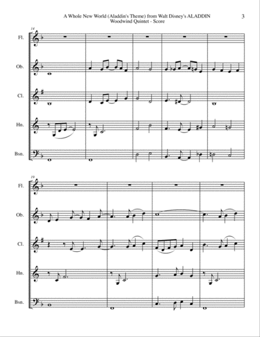A Whole New World (from 'Aladdin') Woodwind Quintet scores gallery preview page 3