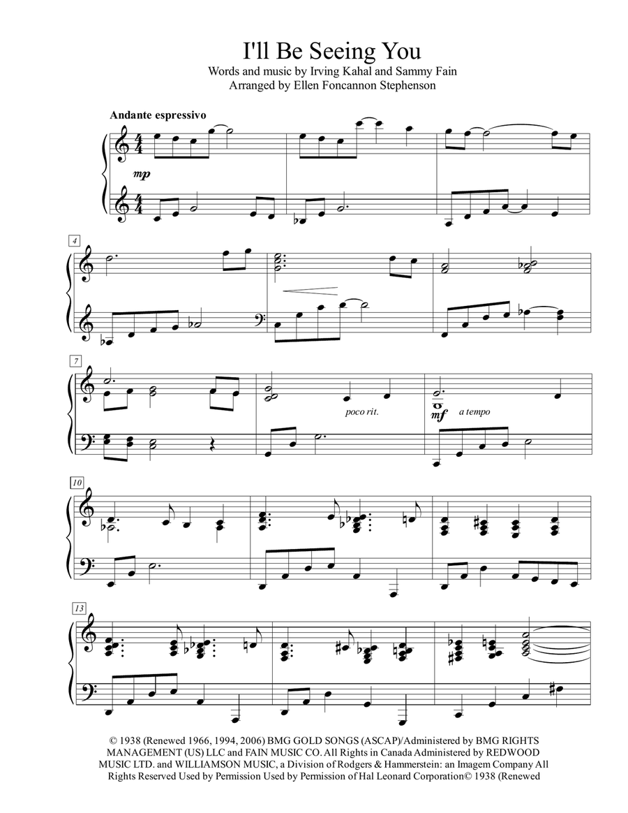 I'll Be Seeing You I'll Be Seeing You Piano Solo scores gallery preview page 1