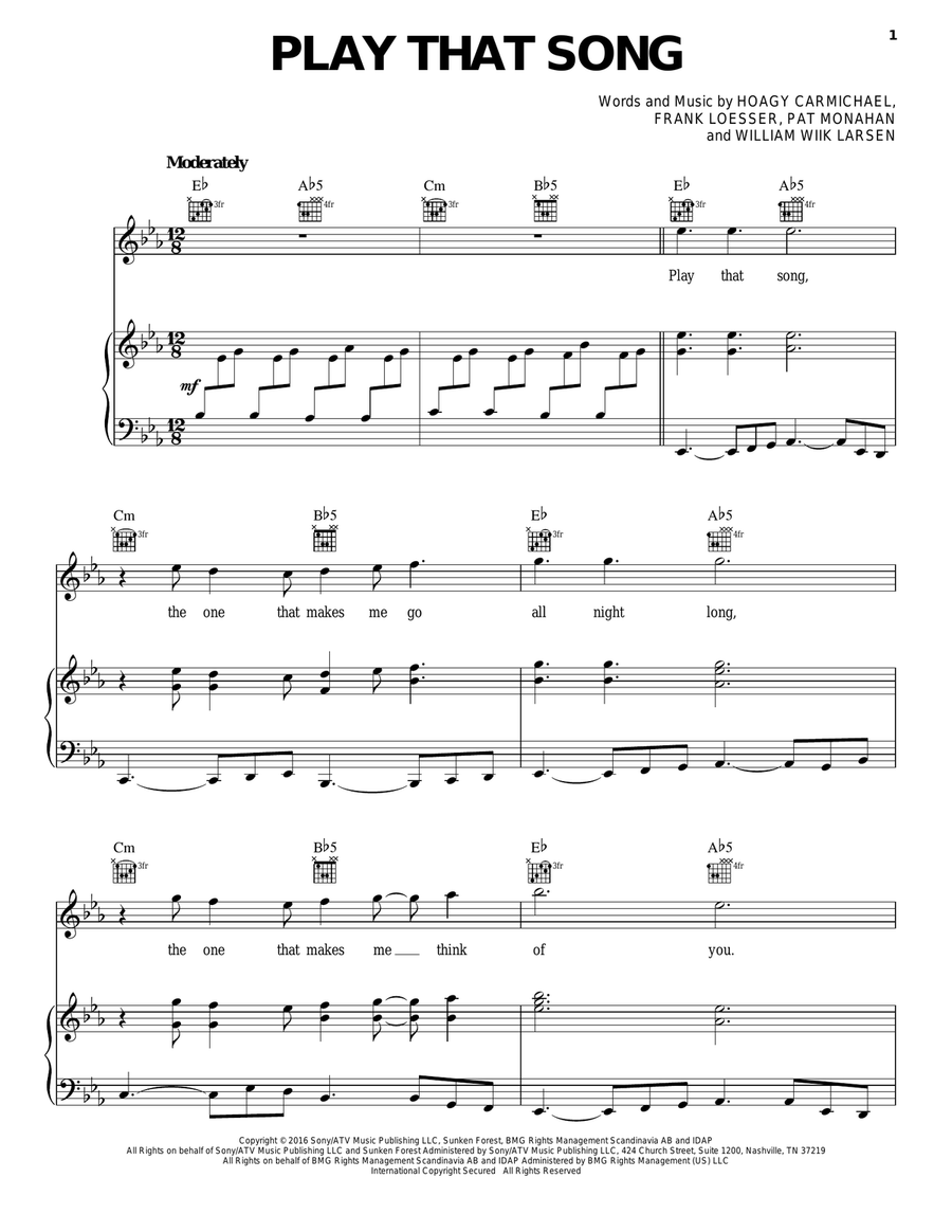 Play That Song Piano, Vocal, Guitar scores gallery preview page 1