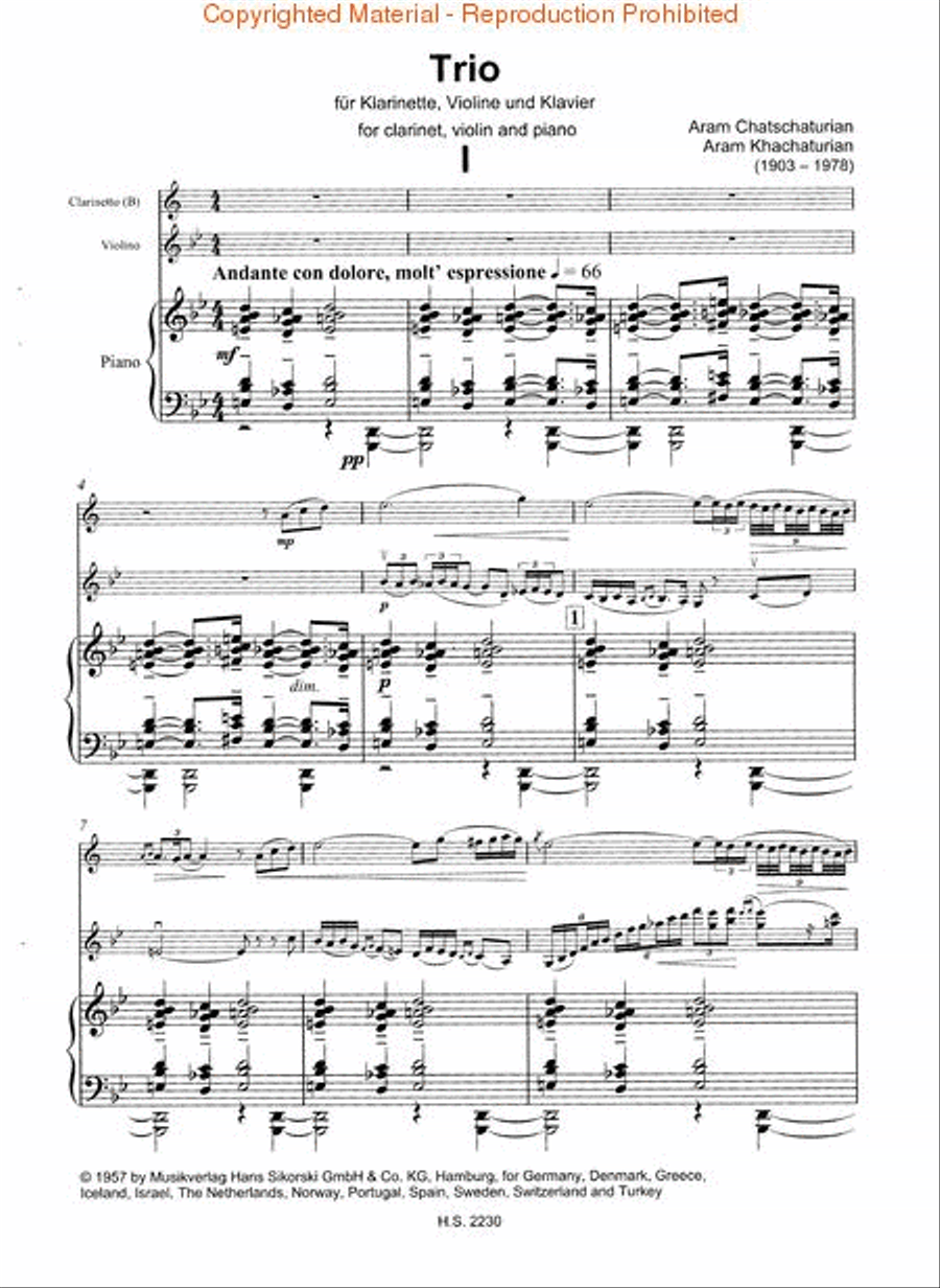 Trio for Clarinet, Violin and Piano Clarinet scores gallery preview page 2