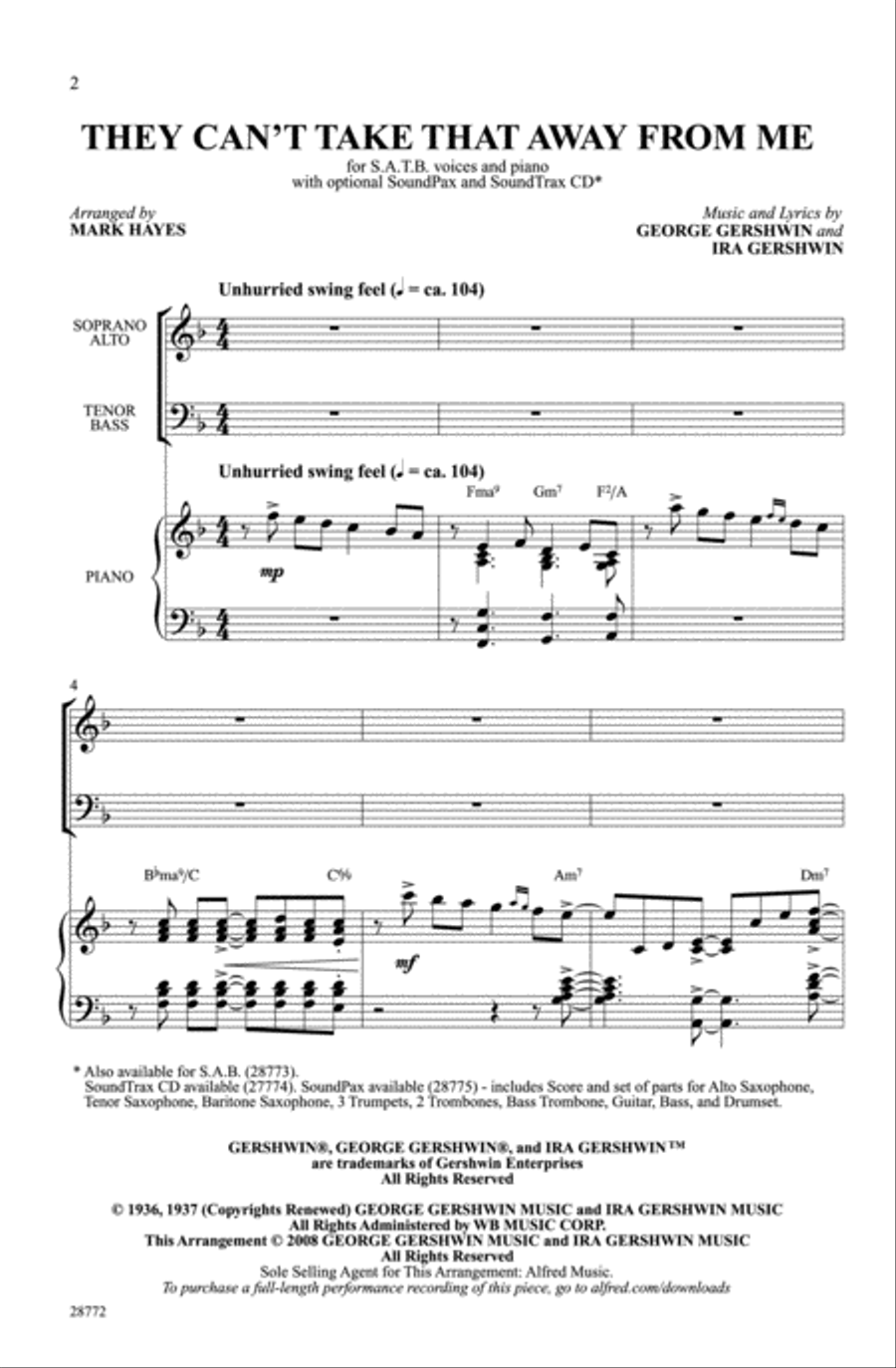 They Can't Take That Away from Me Choir scores gallery preview page 1