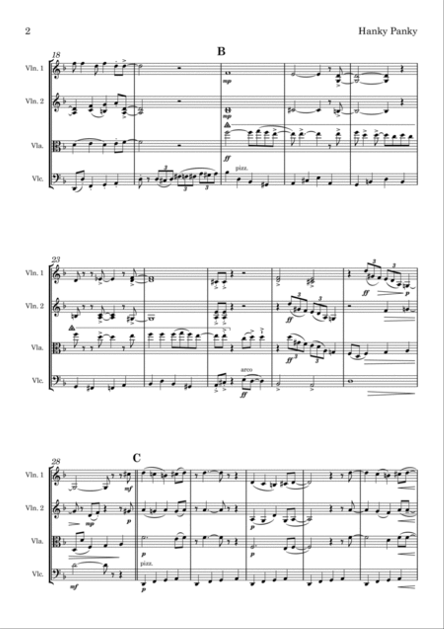 Hanky Panky Hanky Panky String Quartet scores gallery preview page 2