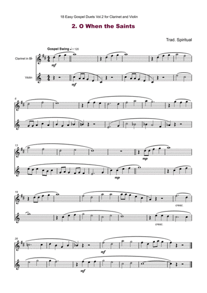 18 Easy Gospel Duets Vol.2 for Clarinet and Violin