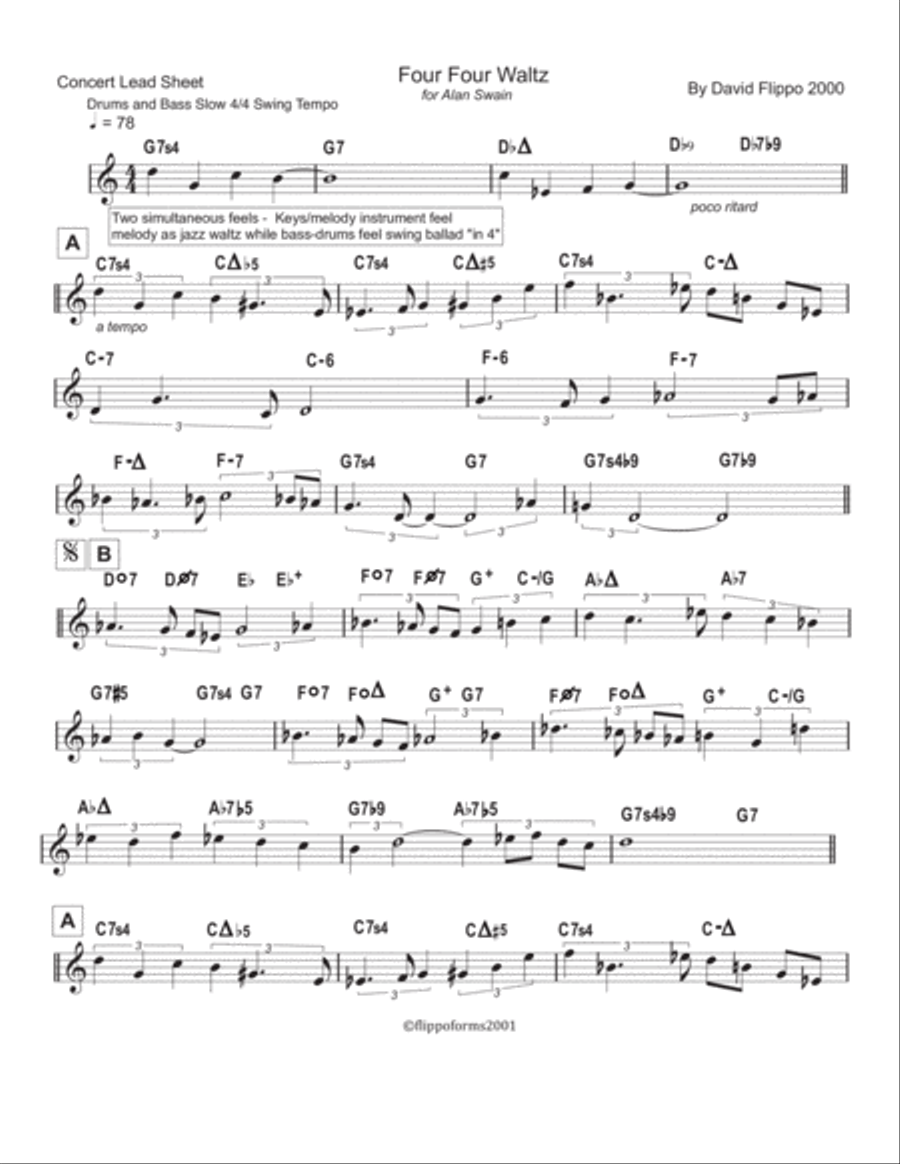 FOUR-FOUR WALTZ - Lead Sheets in C, Bb and Eb Jazz Ensemble scores gallery preview page 2