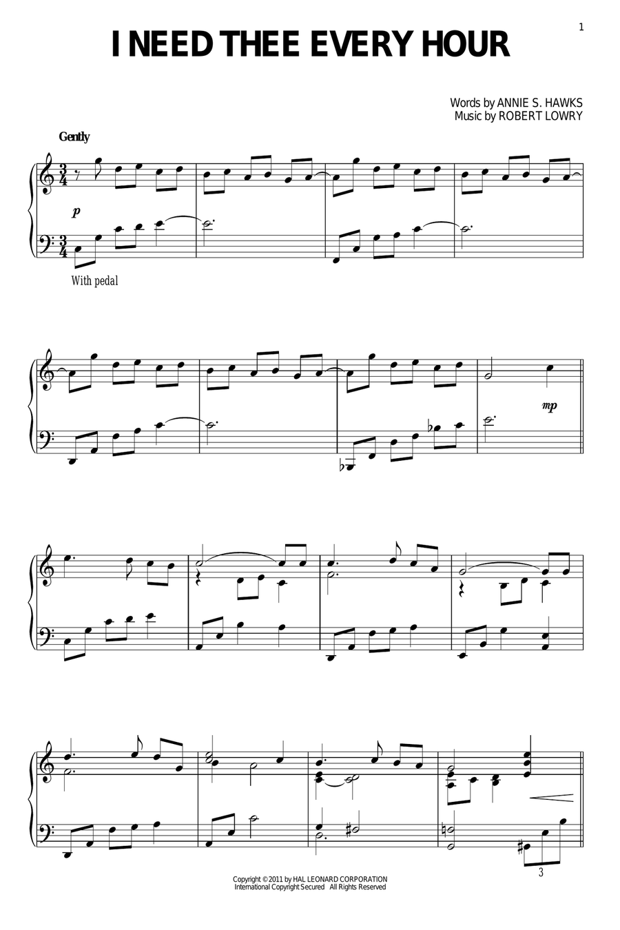 I Need Thee Every Hour I Need Thee Every Hour Piano Solo scores gallery preview page 1