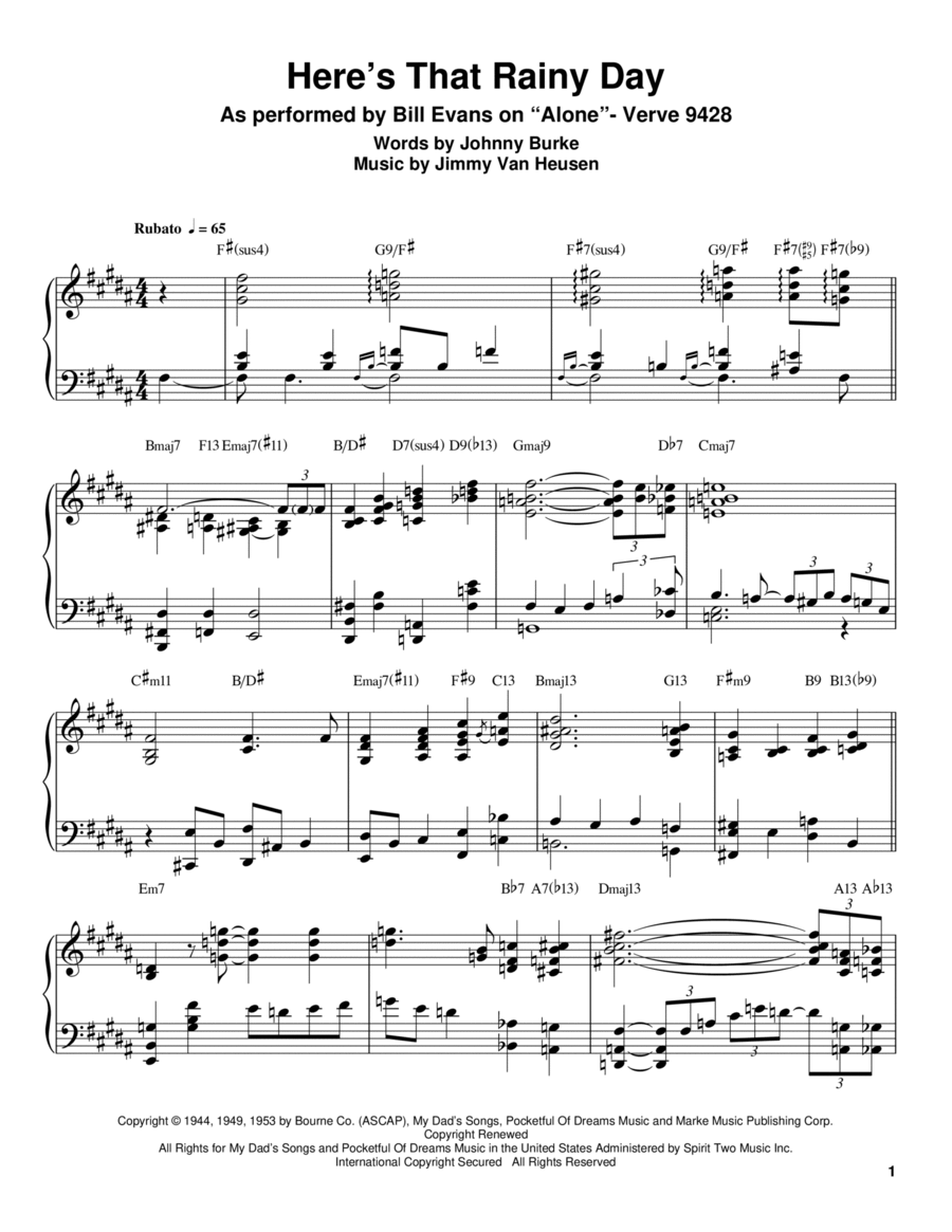 Here's That Rainy Day Here's That Rainy Day Piano scores gallery preview page 1