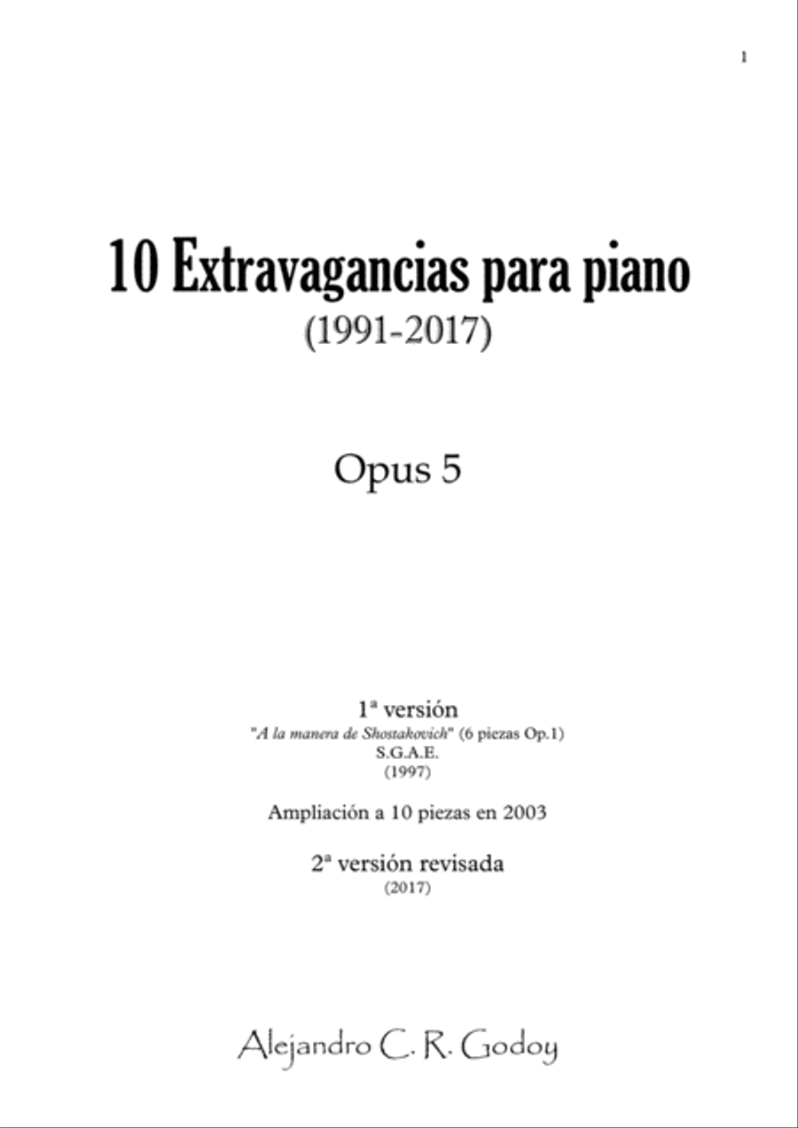 10 Extravagancias para piano, Op. 5 (2017) 1. Leyenda Piano Solo scores gallery preview page 1