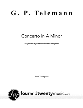 Book cover for Concerto in A Minor, adapted for five flutes and piano