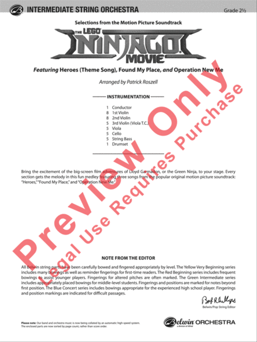 The LEGO Ninjago Movie: Selections from the Motion Picture Soundtrack String Orchestra scores gallery preview page 2