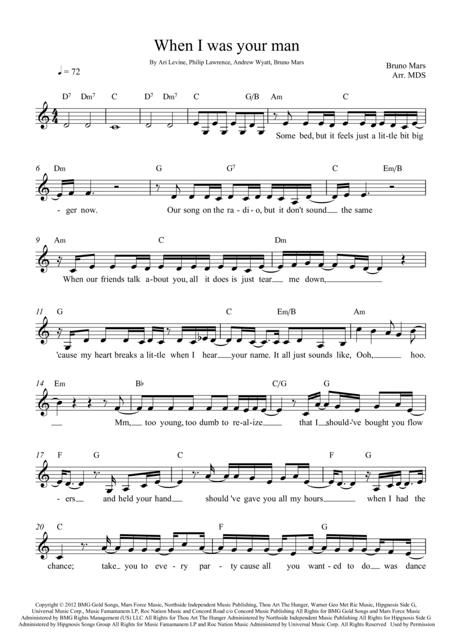 When I Was Your Man Piano scores gallery preview page 1