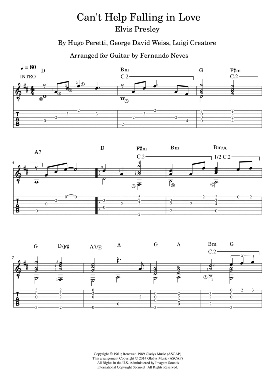 Can't Help Falling In Love Electric Guitar scores gallery preview page 1