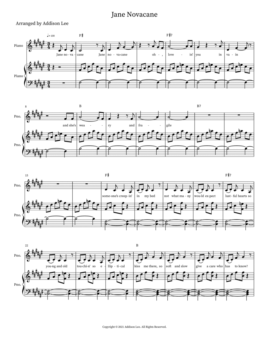 Jane Novacane Piano, Vocal scores gallery preview page 1